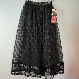 Black Lace Full Maxi Skirt Womens Size 10 Vintage Whimsigoth Witchy Formal NWT